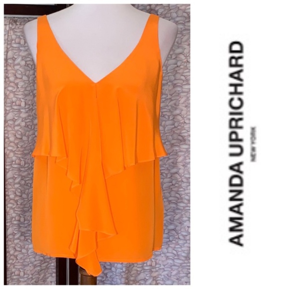 Amanda Uprichard Orange silk sleeveless top.